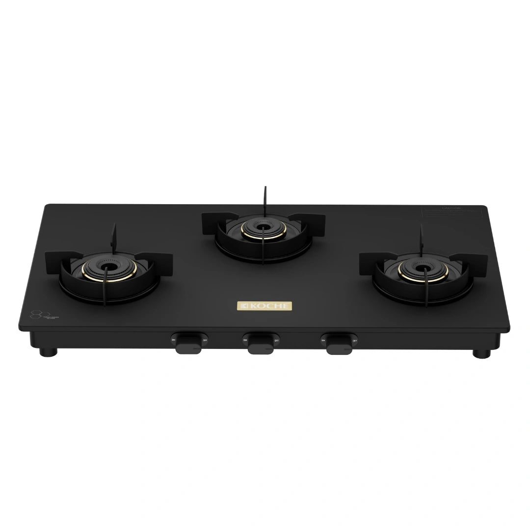 Köche Flamaro 3-burner gas hobtop with black glass and manual ignition