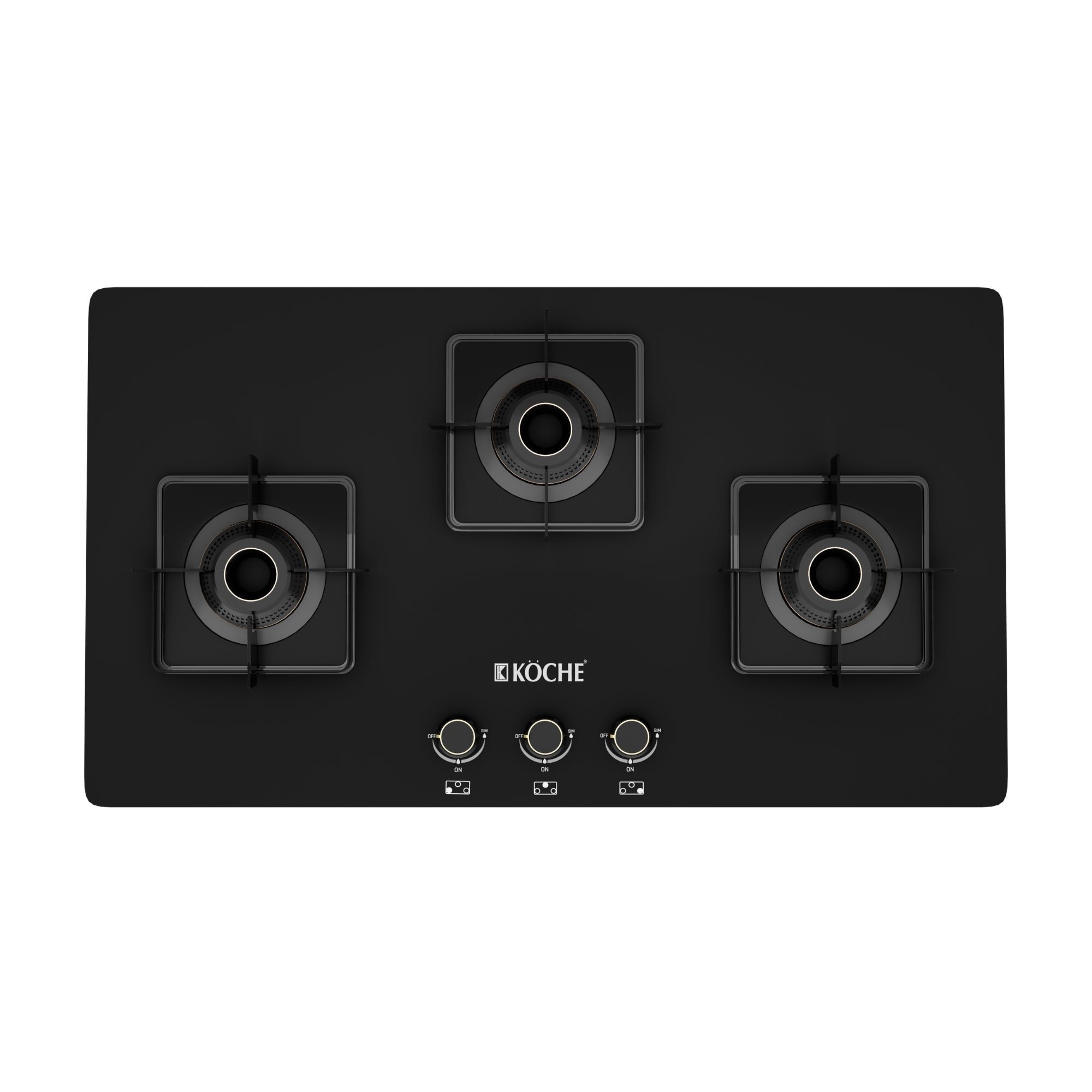 Top angle shot of Betty 3 burner Hob on white background