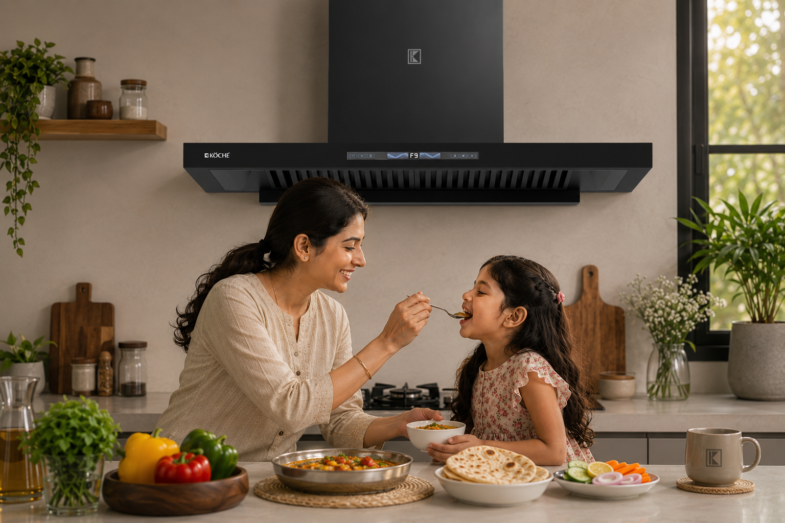Mother and child cooking in kitchen for Mother’s Day with Köche chimney