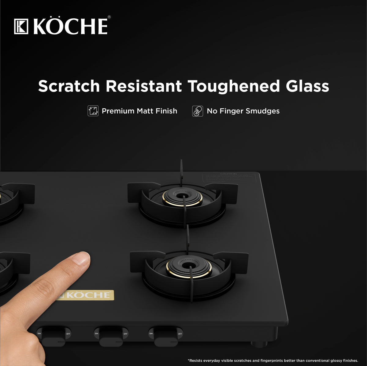 Köche Flamaro 4B Manual Ignition Matt Cooktop with scratch-resistant toughened glass