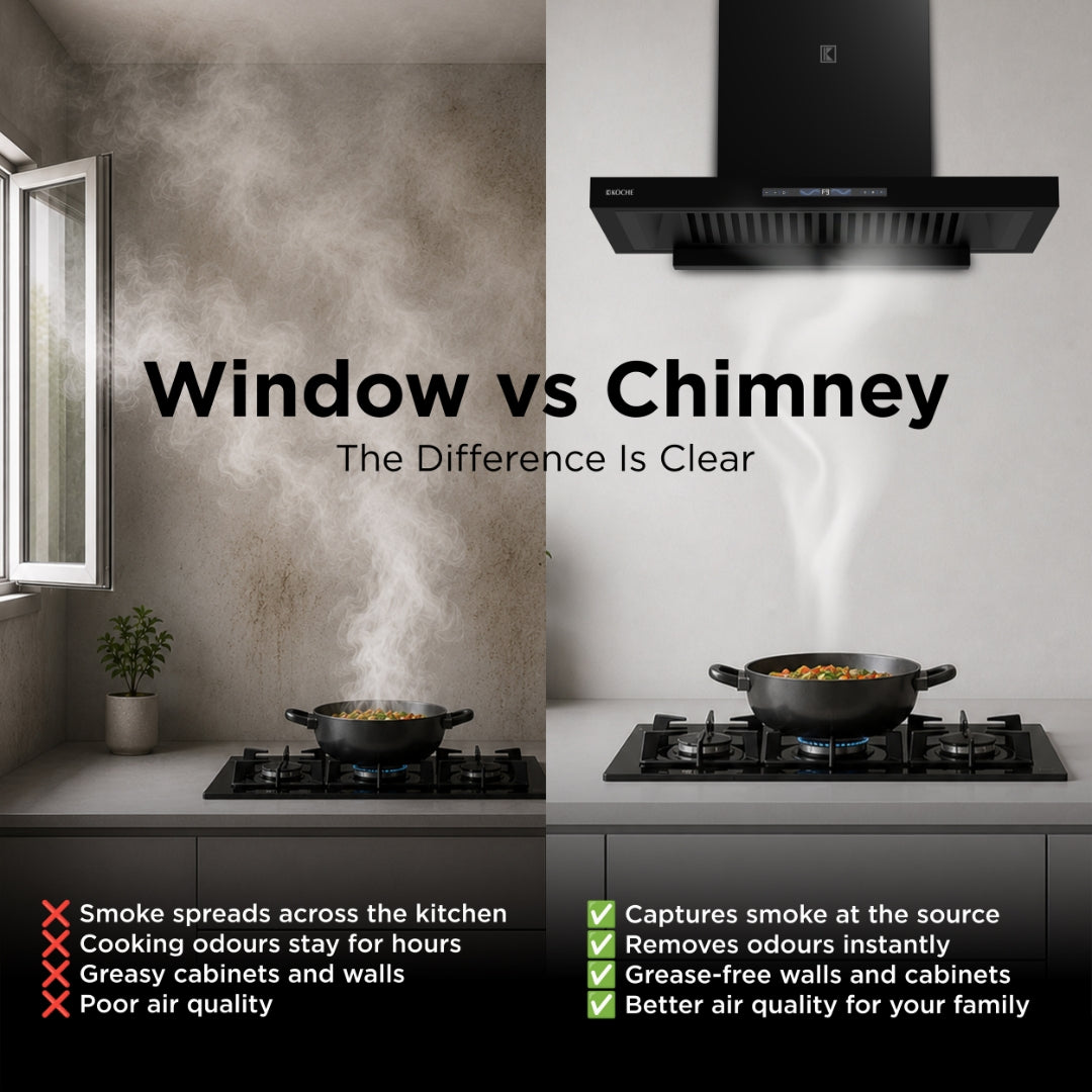 Köche Stark 75 chimney vs window for kitchen smoke control