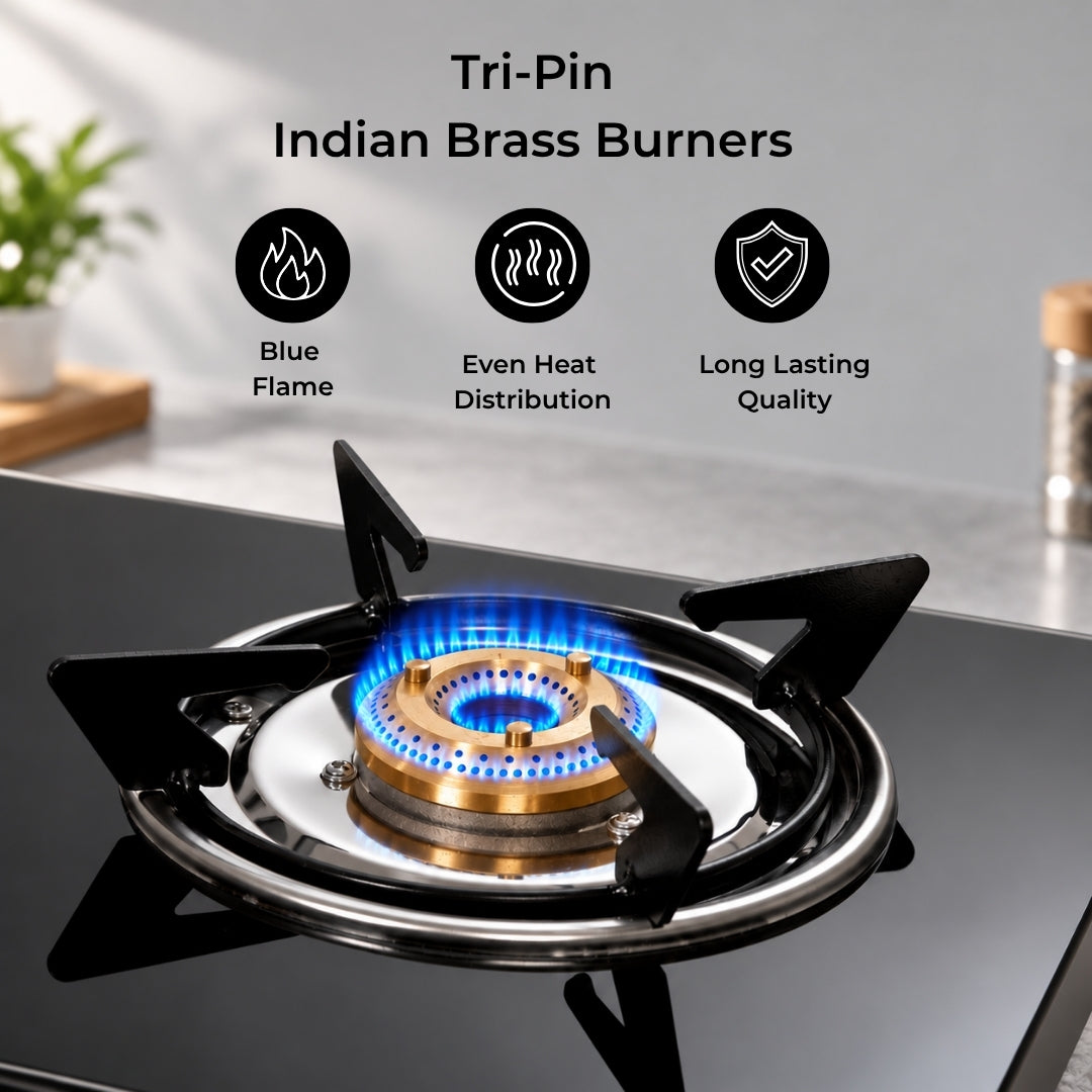 Köche Tri-Pin Indian brass burners with blue flame