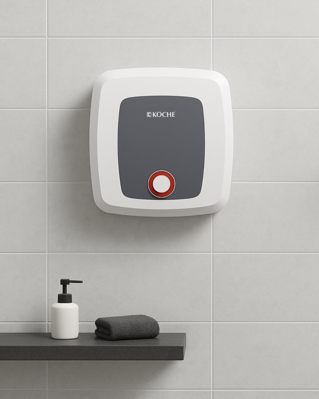 Köche white and grey water heater in bathroom
