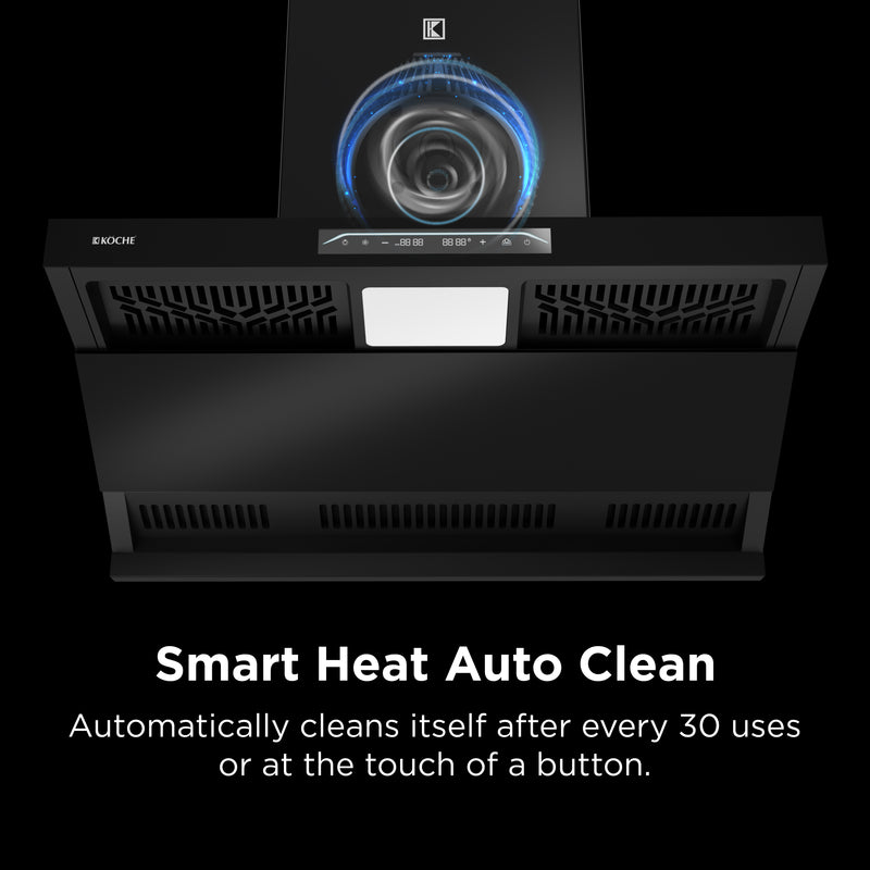   Bravo 90 BLDC Chimney Köche black kitchen chimney with smart heat auto-clean feature 