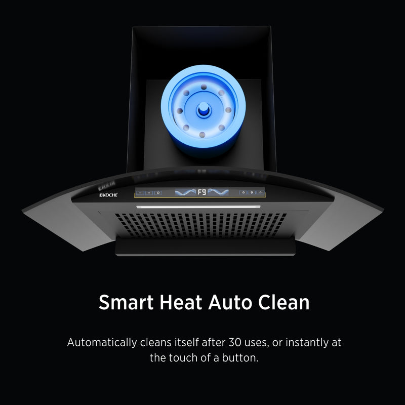   Enzo 75 BLDC Chimney Köche Enzo 75 kitchen chimney with smart heat auto clean and blue indicator light 