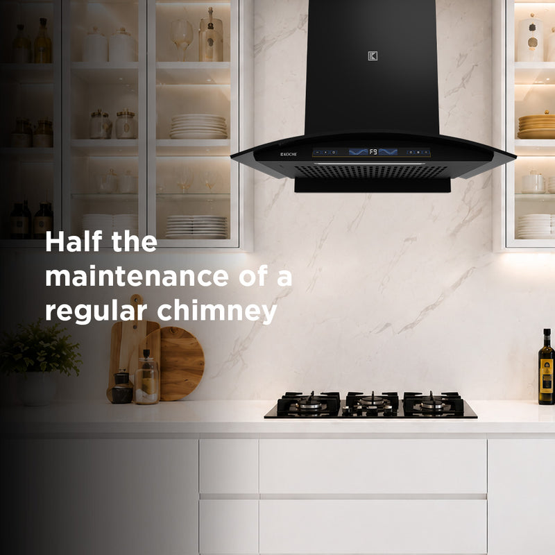   Enzo 60cm Ducted BLDC Chimney | 1450 CMH Powerful Suction | Auto Clean Köche Enzo 60 BLDC kitchen chimney with up to 50% lower maintenance. 