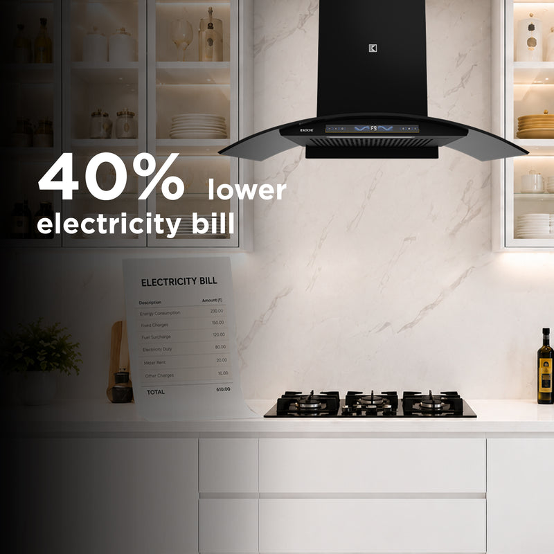   Enzo 90cm Ducted BLDC Chimney | 1450 CMH Powerful Suction | Auto Clean Enzo 90 BLDC chimney helps reduce electricity consumption with up to 40% lower electricity bill. 