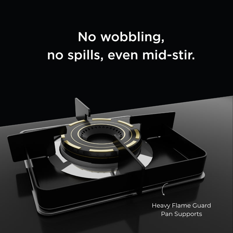   Ivan 4B Auto Ignition Hobtop Köche Ivan gas hob burner with heavy flame guard and sturdy pan supports. 