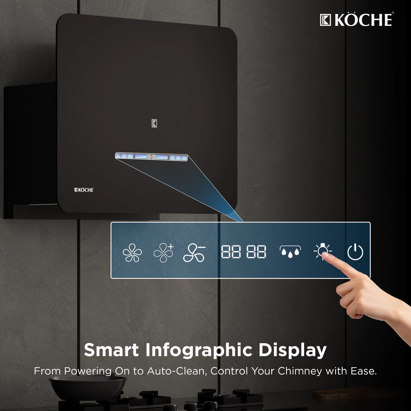   Aero 60 BLDC Ductless Chimney | Plug N Play | 1250 CMH Suction | Auto Clean Köche Aero 60 range hood smart display controls 
