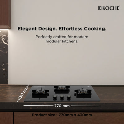 Köche 3-burner gas cooktop with black glass surface