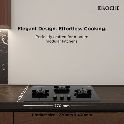 Köche 3-burner gas cooktop with black glass surface