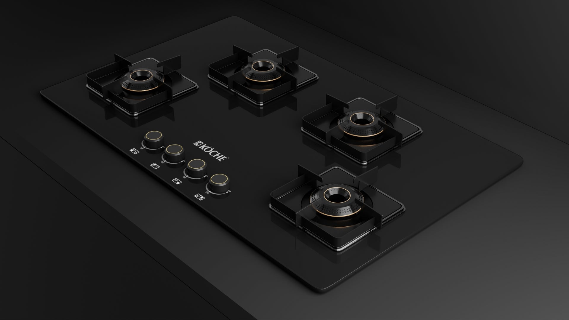 Köche 4-burner gas stove on dark background