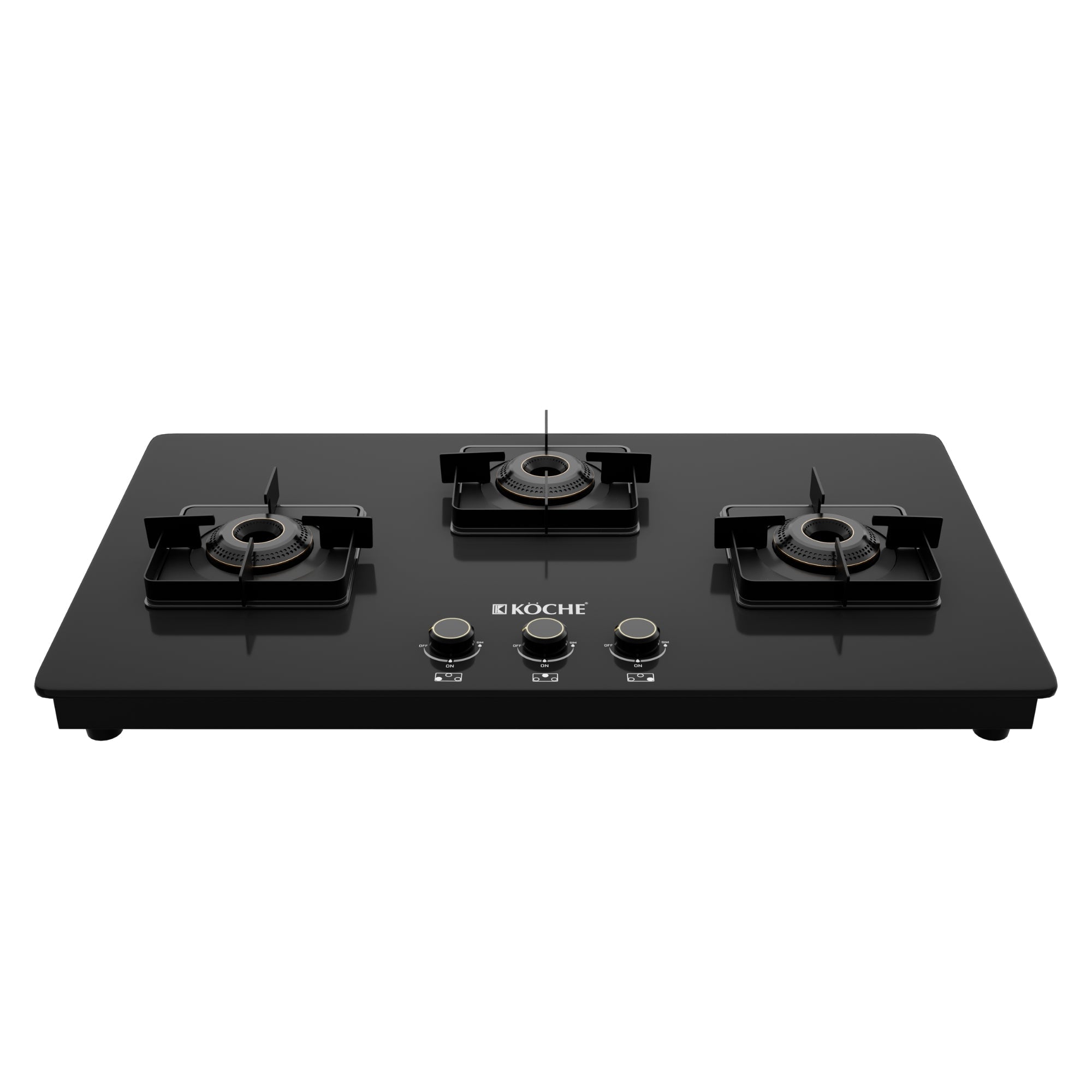 Köche black betty hob with three burners on a white background