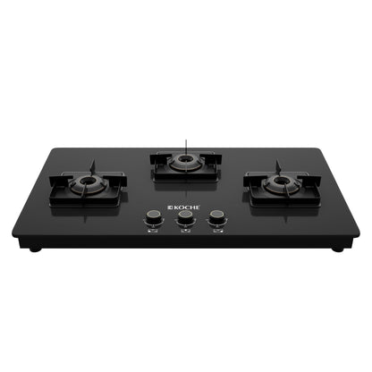 Köche black betty hob with three burners on a white background