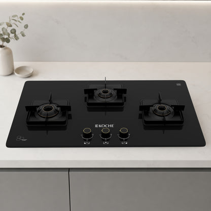 Koche Betty 3 burner glass gas hob in kitchen 