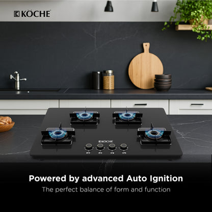 Köche black hob with advanced auto ignition in a modern kitchen setting