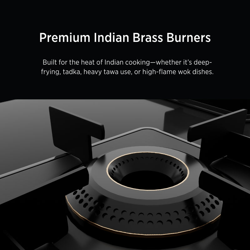   Betty 3B Auto Ignition Built-In Hob Koche Betty Hob Premium Indian Brass Burners Closeup 