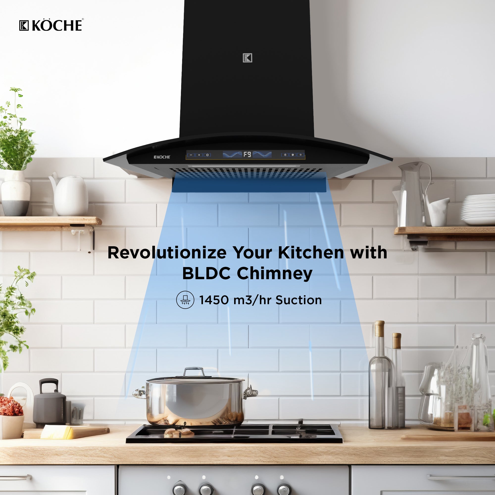 Köche Enzo 60 kitchen chimney showing suction performance.
