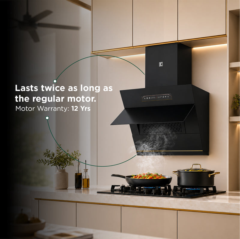   Laura 60cm Ducted BLDC Chimney | 1650 CMH Suction | Auto Clean Köche Laura 60 BLDC kitchen chimney with 12-year motor warranty and premium design. 