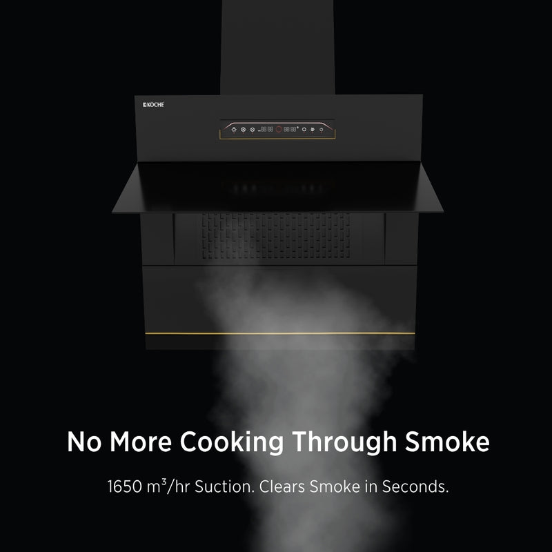   Laura 60cm Ducted BLDC Chimney | 1650 CMH Suction | Auto Clean Köche Laura 60 BLDC kitchen chimney with high suction power. 