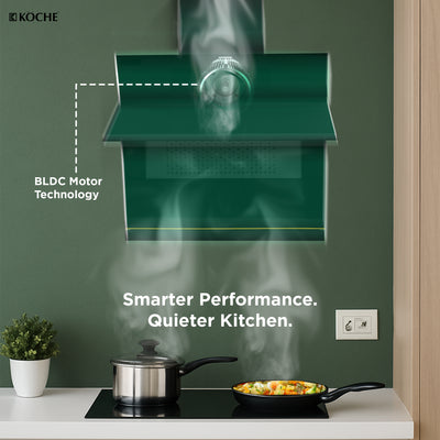 Köche Laura 60 chimney showing BLDC motor technology for efficiency and durability.