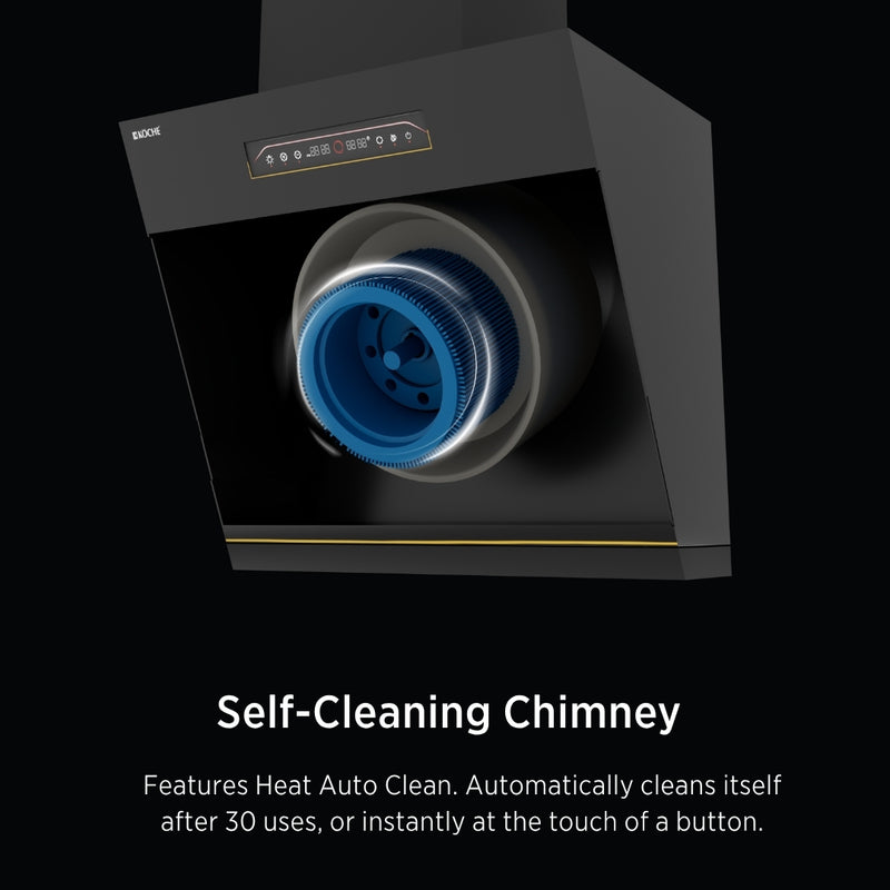   Laura 60cm Ducted BLDC Chimney | 1650 CMH Suction | Auto Clean Köche Laura 60 kitchen chimney with smart heat auto-clean technology. 