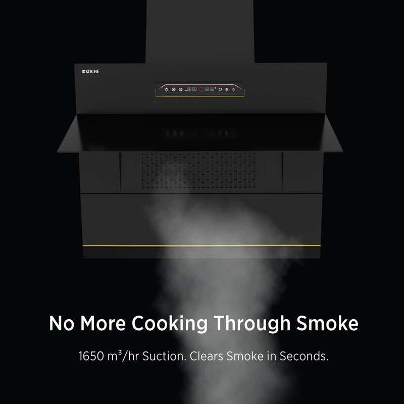   Laura 75cm Ducted BLDC Chimney | 1650 CMH Suction | Auto Clean Köche Laura 75 BLDC kitchen chimney with high suction power. 