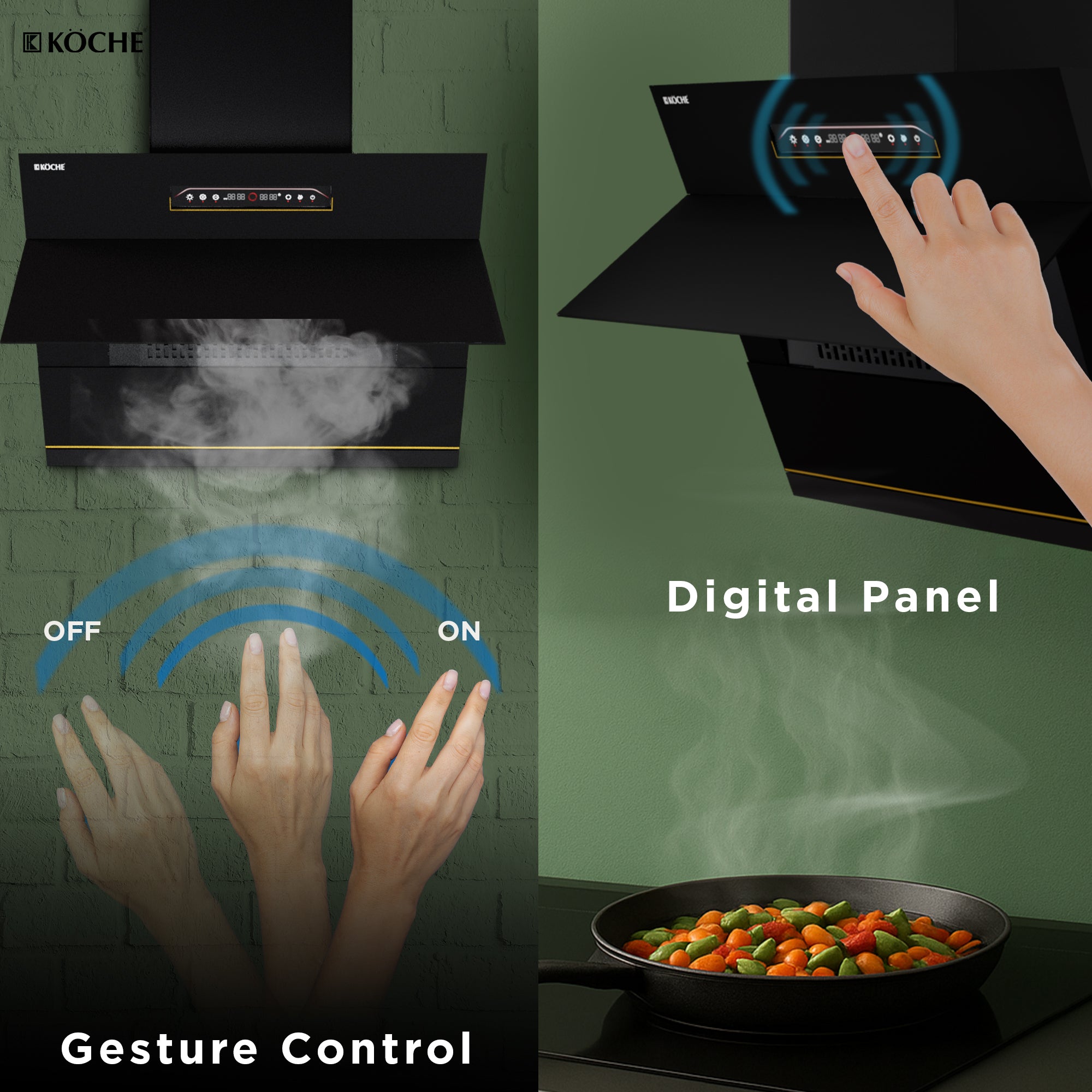 Köche Laura 75 kitchen chimney gesture control digital panel