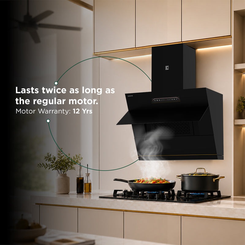   Laura 75cm Ducted BLDC Chimney | 1650 CMH Suction | Auto Clean Köche Laura 75 kitchen chimney with a 10-year motor warranty. 