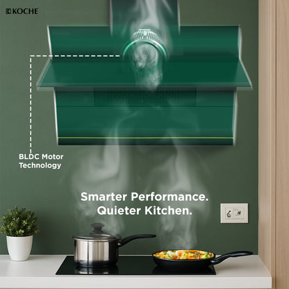 Köche Laura 90 chimney featuring BLDC motor technology for efficient performance