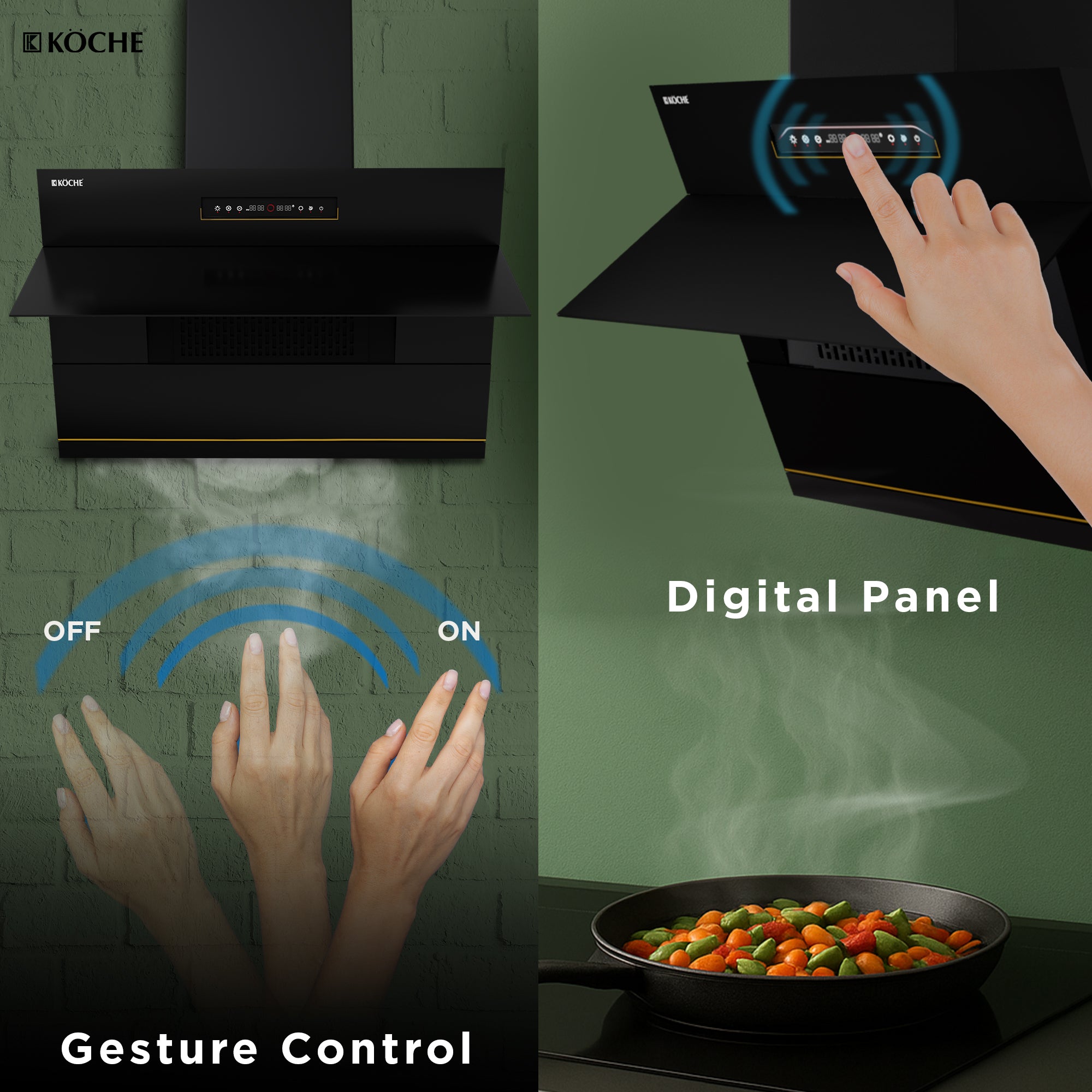 Köche Laura 90 kitchen chimney digital control panel with gesture sensor.