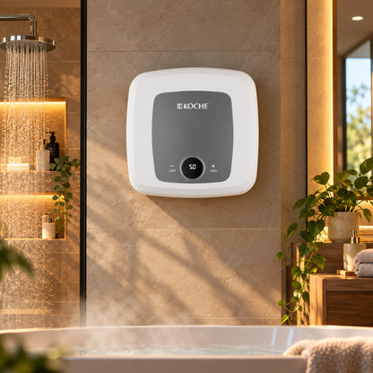 Köche Luma Pro digital water heater in white with digital temperature display