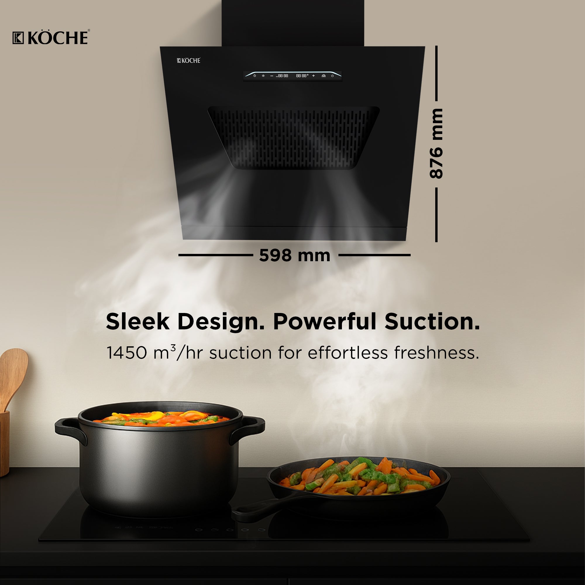 Köche Pronto 60 BLDC kitchen chimney section view showing internal components