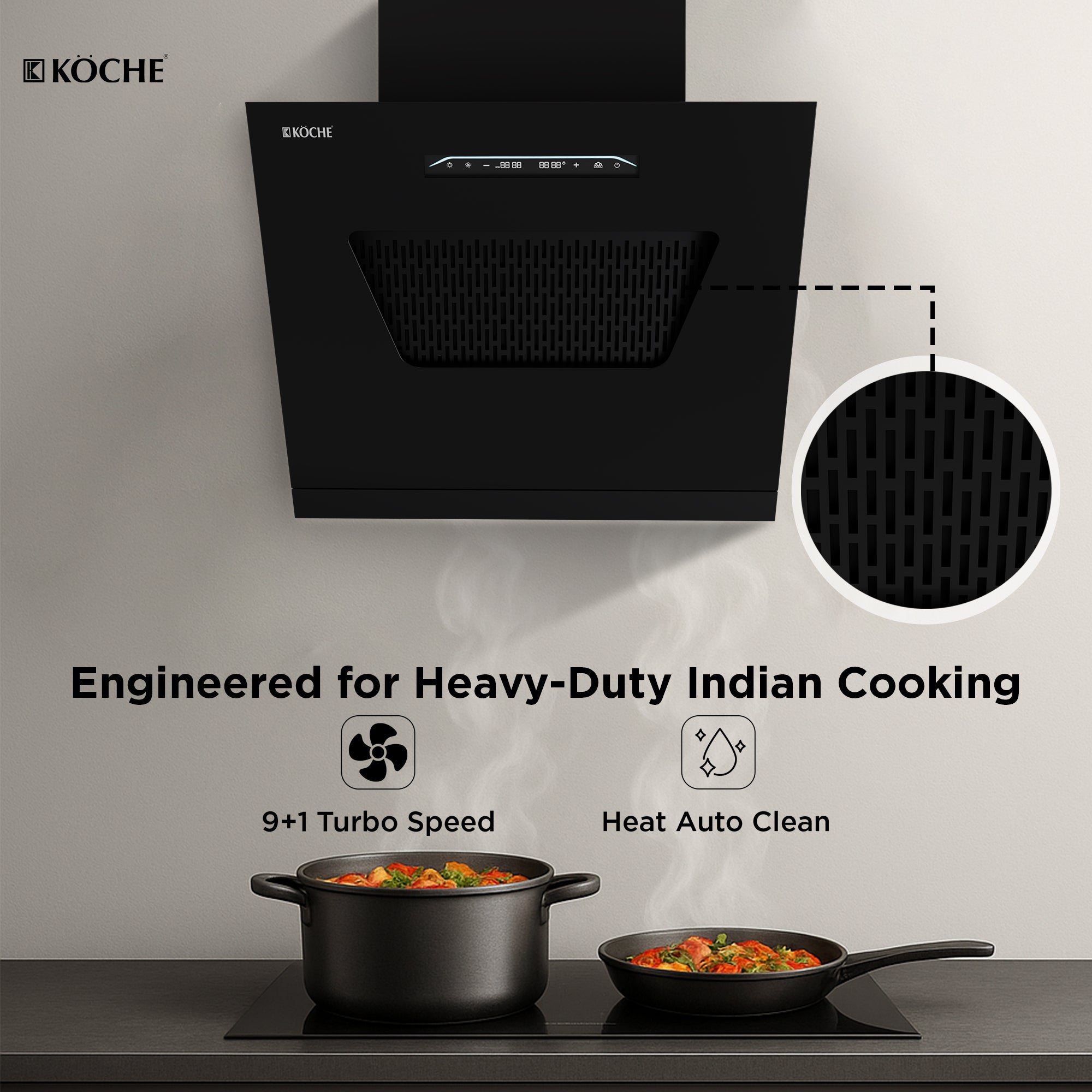 Köche Pronto 60 filter-less kitchen chimney wall-mounted