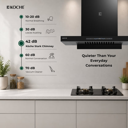 Köche Stark 60 kitchen chimney with low noise operation and powerful suction.