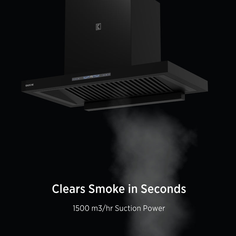   Stark 75cm Ducted BLDC Chimney | 1500 CMH Suction | Auto Clean Köche Stark 75 kitchen chimney with high suction power. 