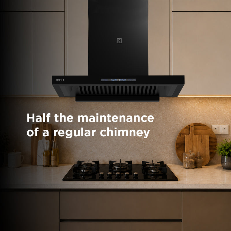   Stark 75cm Ducted BLDC Chimney | 1500 CMH Suction | Auto Clean Köche Stark 75 BLDC kitchen chimney with low maintenance 