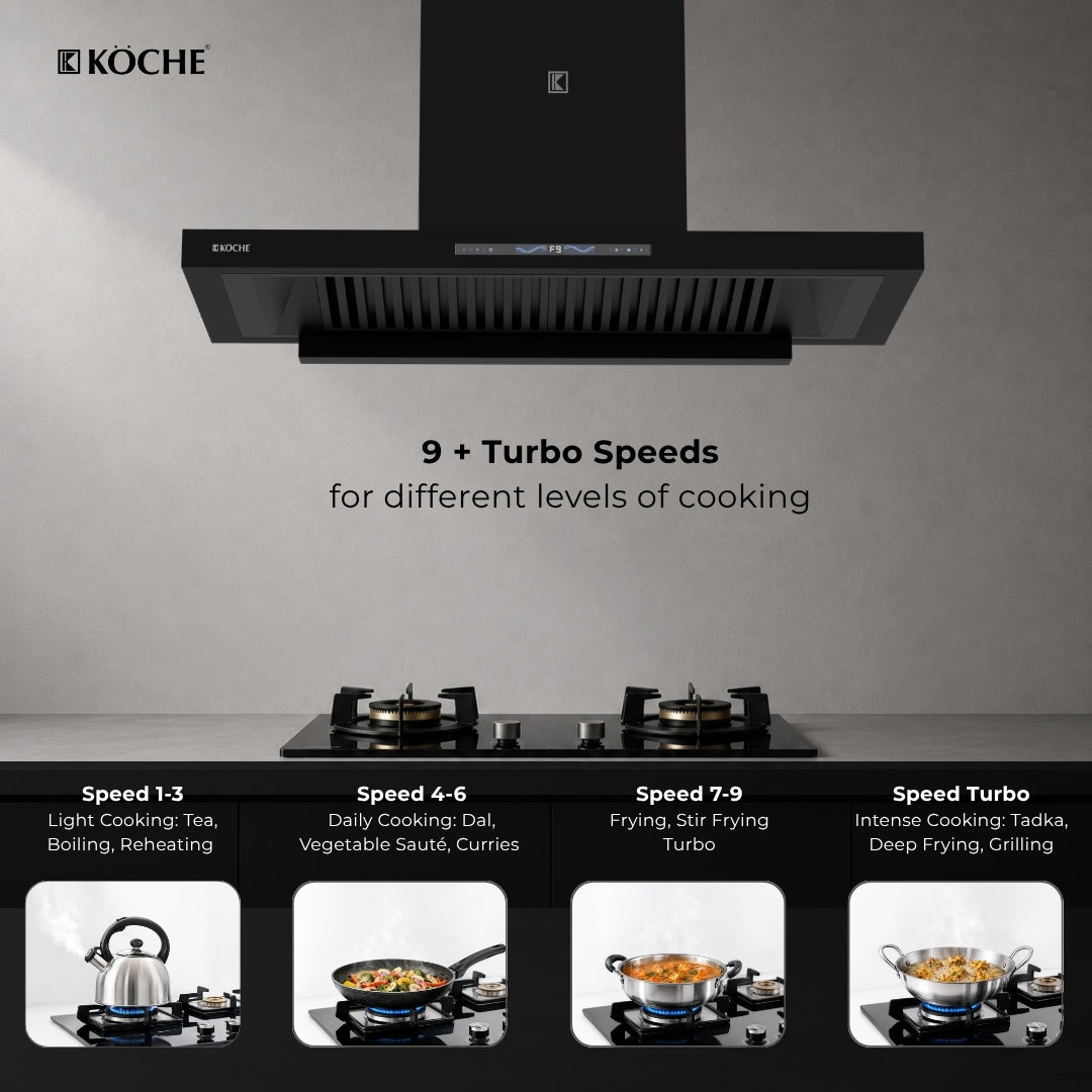 Koche Stark 90cm kitchen chimney with turbo speed