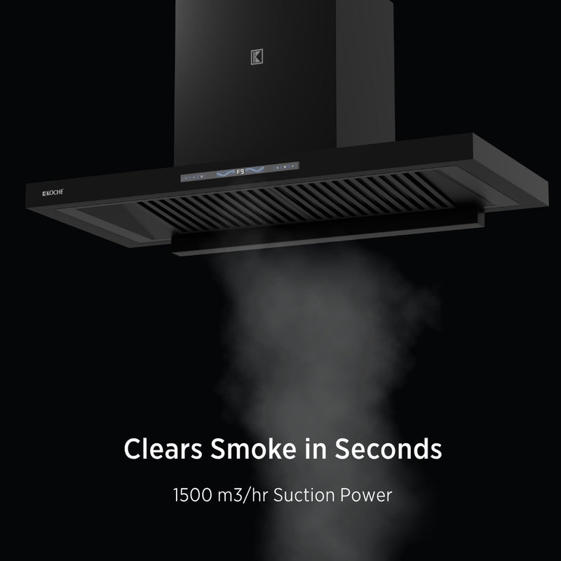   Stark 90cm Ducted BLDC Chimney | 1500 CMH Suction | Auto Clean Köche Stark 90 kitchen chimney with high suction power. 