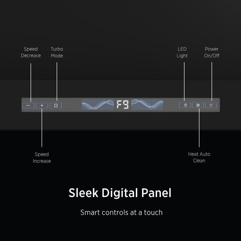   Stark 60cm Ducted BLDC Chimney | 1500 CMH Suction | Auto Clean Köche Stark kitchen chimney digital touch control panel. 