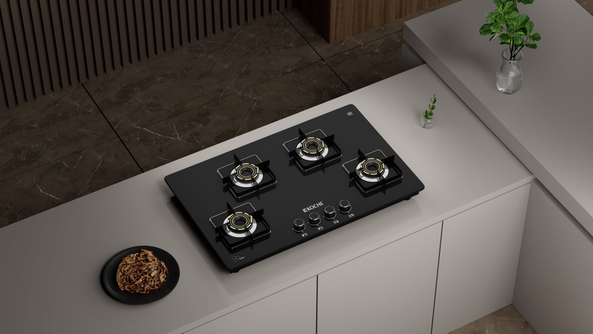 Köche  black hobtop gas stove on modern kitchen counter