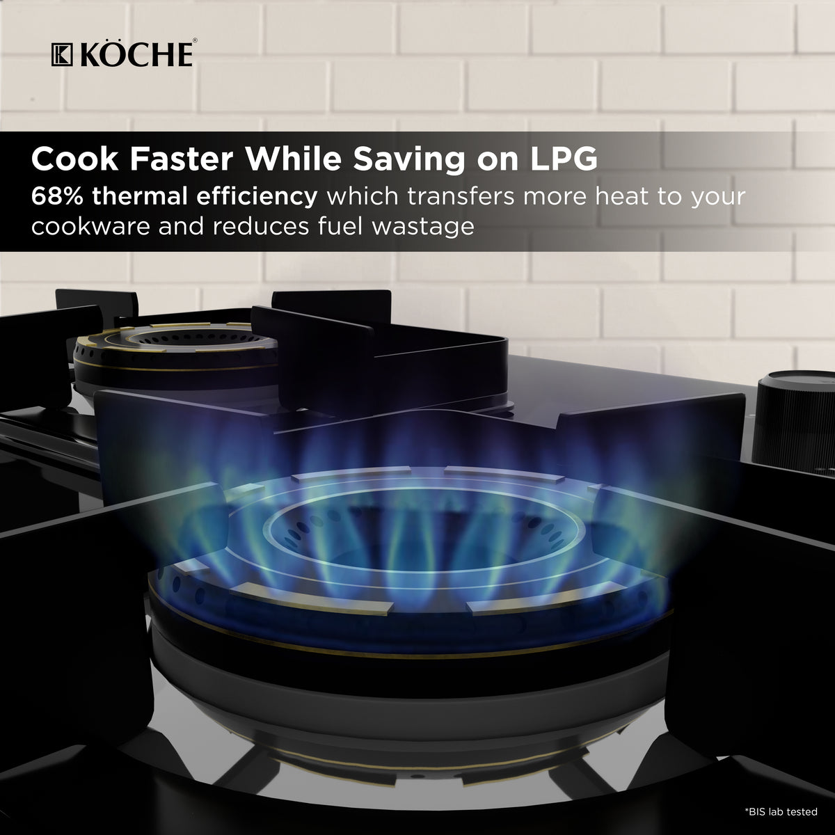 Köche gas hob burner with blue flame for efficient LPG cooking.