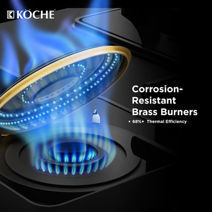 Nova hobtop with corrosion-resistant brass burner and blue flame.