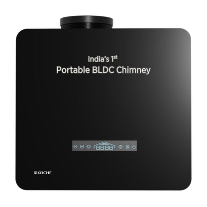 Black portable BLDC chimney with text on a white background