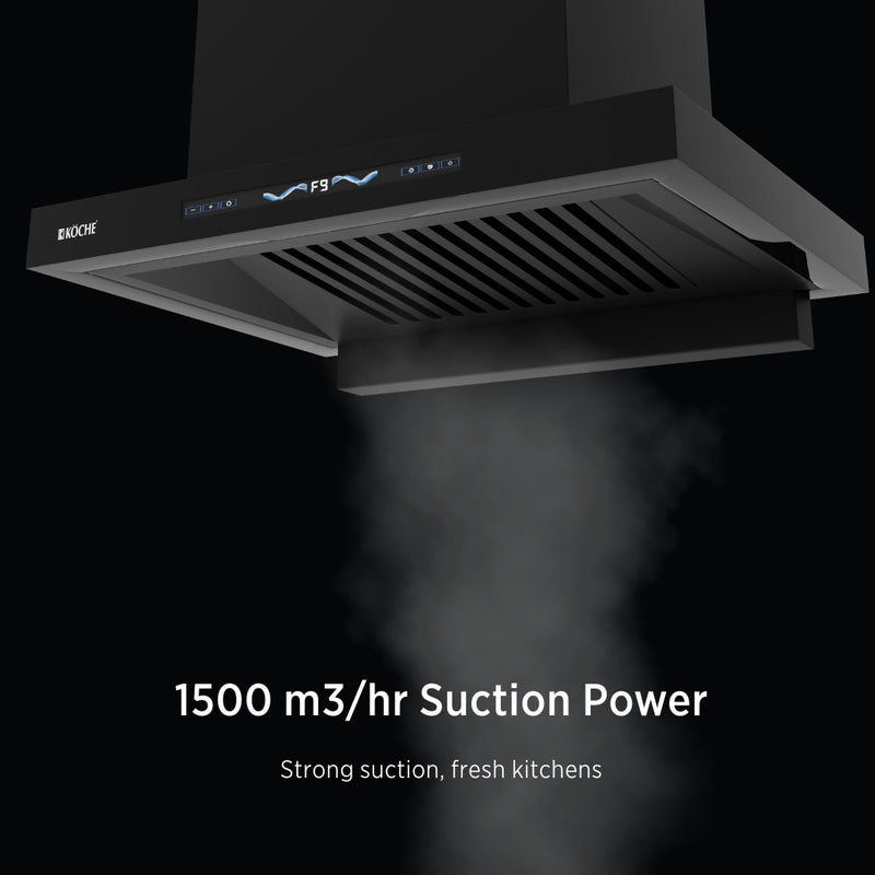   Stark 60 BLDC Chimney Stark 60 chimney showing 1500 m3/hr powerful suction feature 