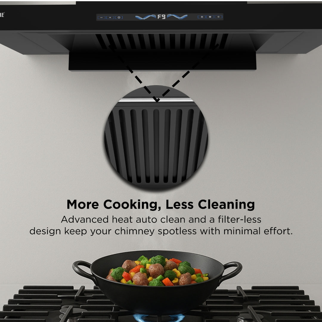 Stark 75 filterless chimney in kitchen showing cooking and smoke removal