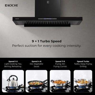Köche Stark 90cm kitchen chimney with 9+1 turbo speed