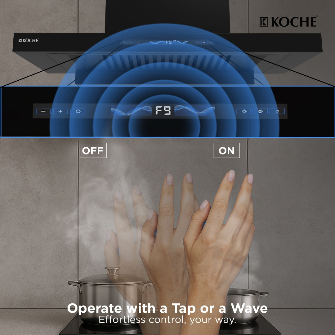 Stark 90 gesture control chimney operated with hand movement in kitchen