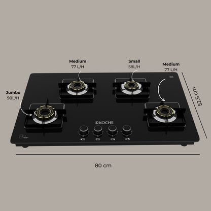 Köche Ivan 4-burner gas hob with 80 cm width and 52.5 cm height