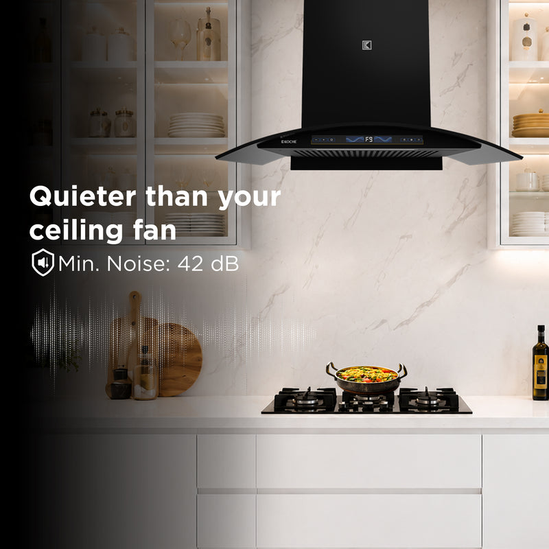  Enzo 75cm Ducted BLDC Chimney | 1450 CMH Powerful Suction | Auto Clean Köche Enzo 75 kitchen chimney with low noise operation 